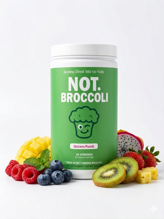 NOT. Broccoli kids greens powder jar - Unicorn Punch and Peach Ring flavors